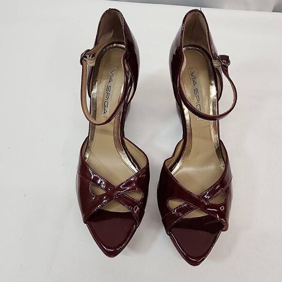 Via Spiga Size 7.5 B Dark Red Platform Patent Leather Heels L - Picture 7 of 11